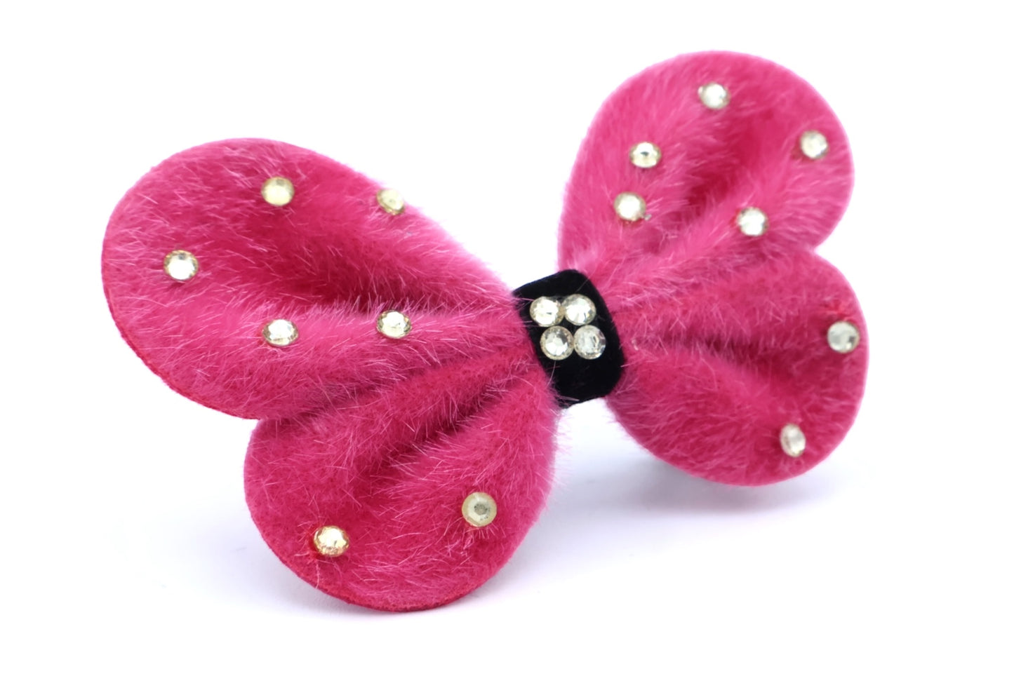 Vanessa - Furry Butterfly Shape With Black Hair Elastic & Acrylic Stones, Asst Butterfly Colors