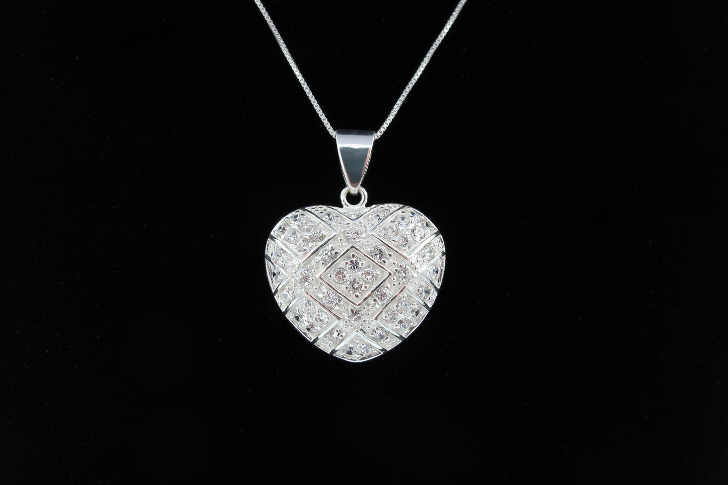 Vivienne- Sterling Silver Heart Pendant embedded with CZ’s on a Sterling Silver Chain