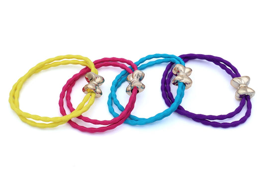 Vesper - 4-Pak Double Mini Peanut Hair Elastics With Gold Bow Parts, Asst Colors