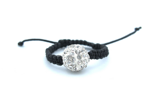 Linda - Bague en strass en cristal Shamballa avec tige en tissu noir souple et réglable