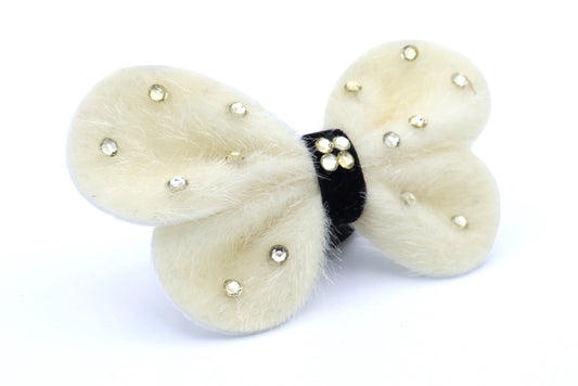 Vanessa - Furry Butterfly Shape With Black Hair Elastic & Acrylic Stones, Asst Butterfly Colors