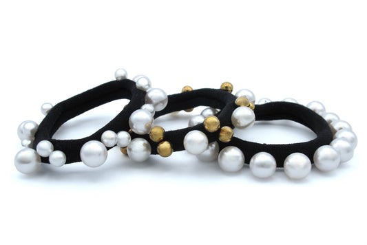 Evangeline - 1pc Soft Stretch Ponytailers with pearls or gold balls