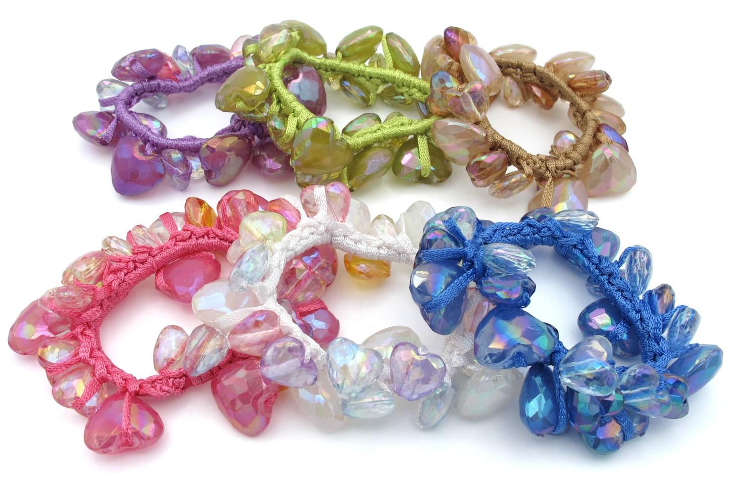 Kendall - Acrylic A/B Finish 2-Tone Heart Shape Beaded Hair Scrungi/Bracelet, In Asst Colors