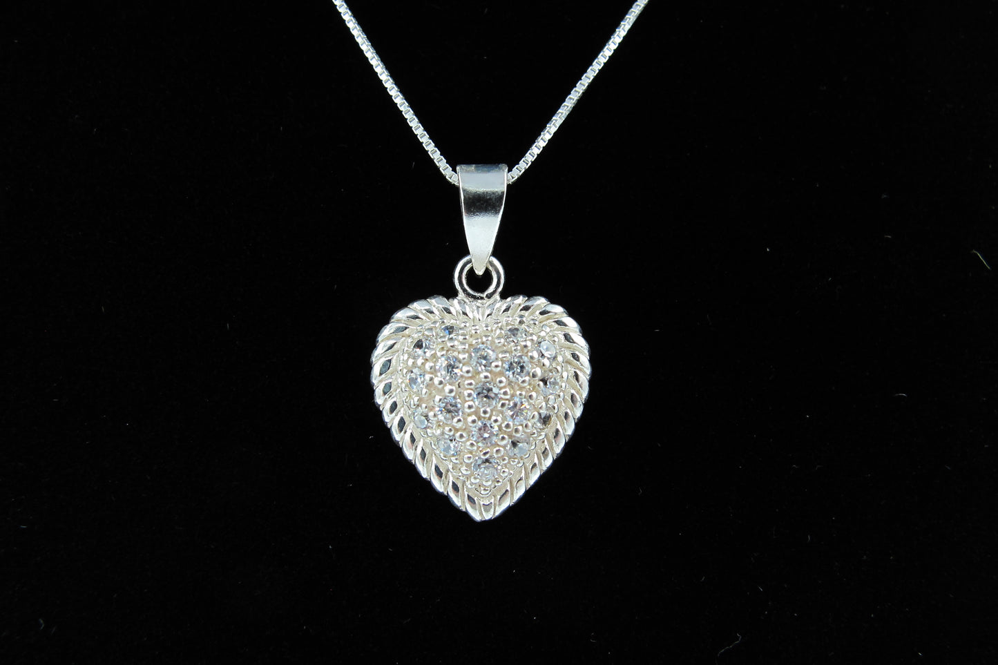 Sophia- Sterling Silver Heart Pendant with CZ’s on a Sterling  Silver Chain