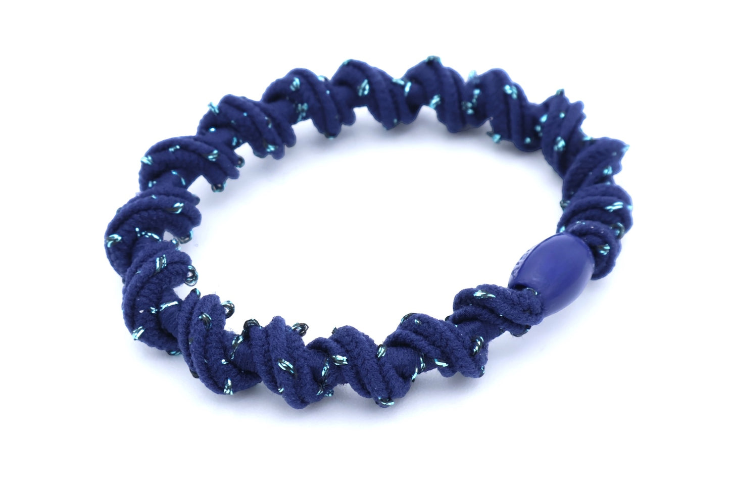 Jean - 6-Pak Twisted Hair Elastics With Silver/Glitter Thread + Matching Color Bead, Asst Colors