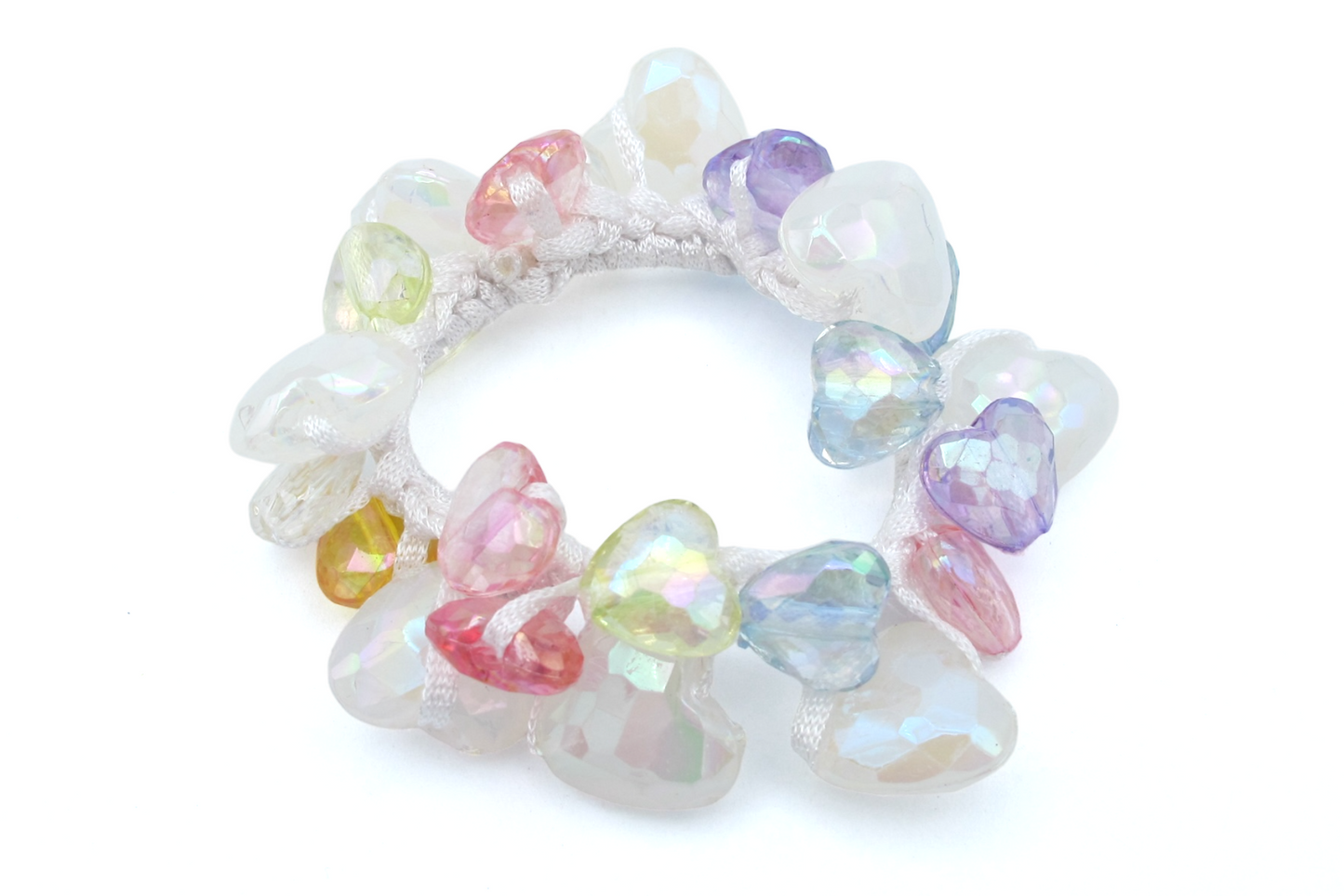 Kendall - Acrylic A/B Finish 2-Tone Heart Shape Beaded Hair Scrungi/Bracelet, In Asst Colors