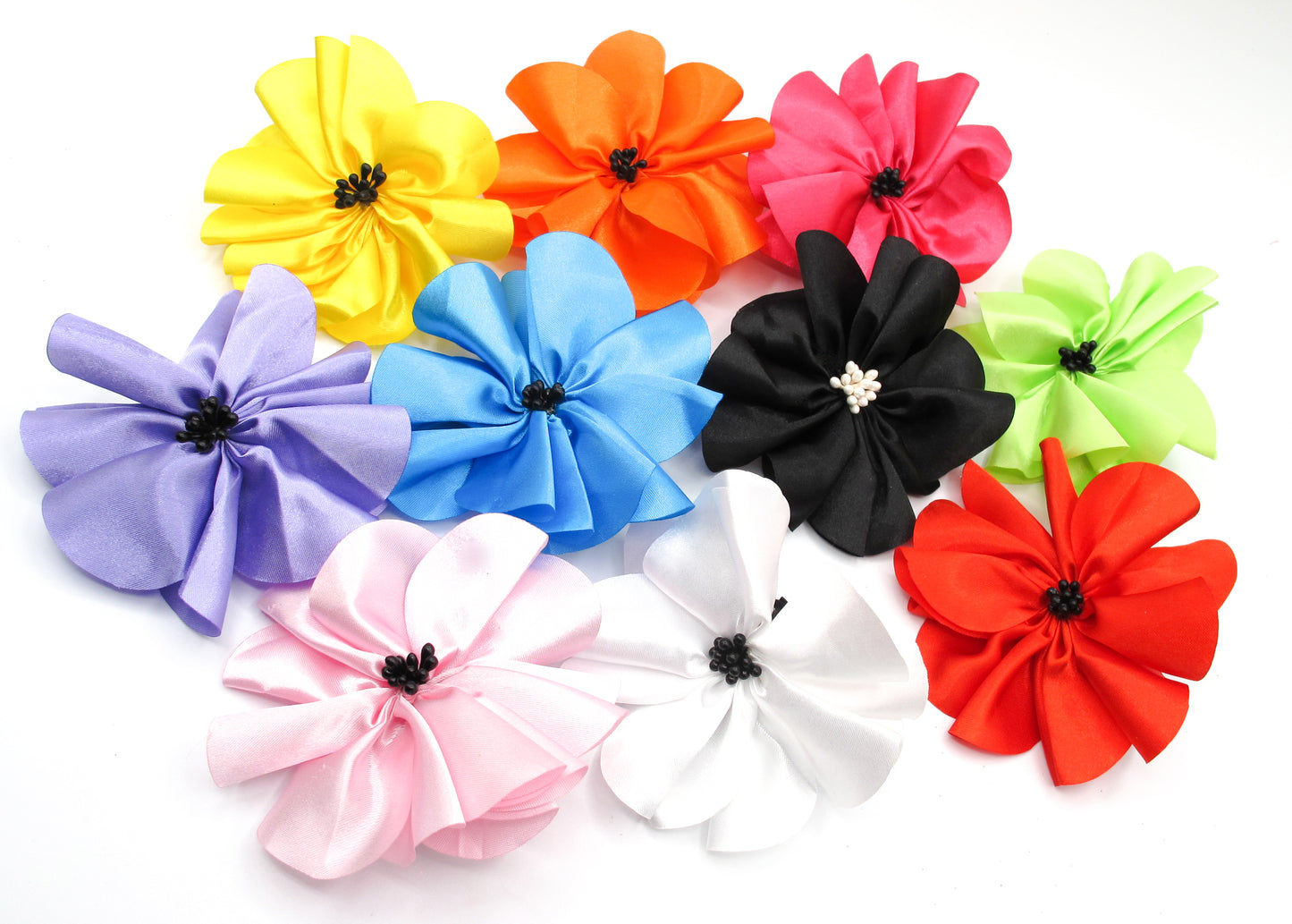 Filomena - Fleurs pour cheveux en tissu soyeux avec pince à cheveux et élastique à cheveux noir