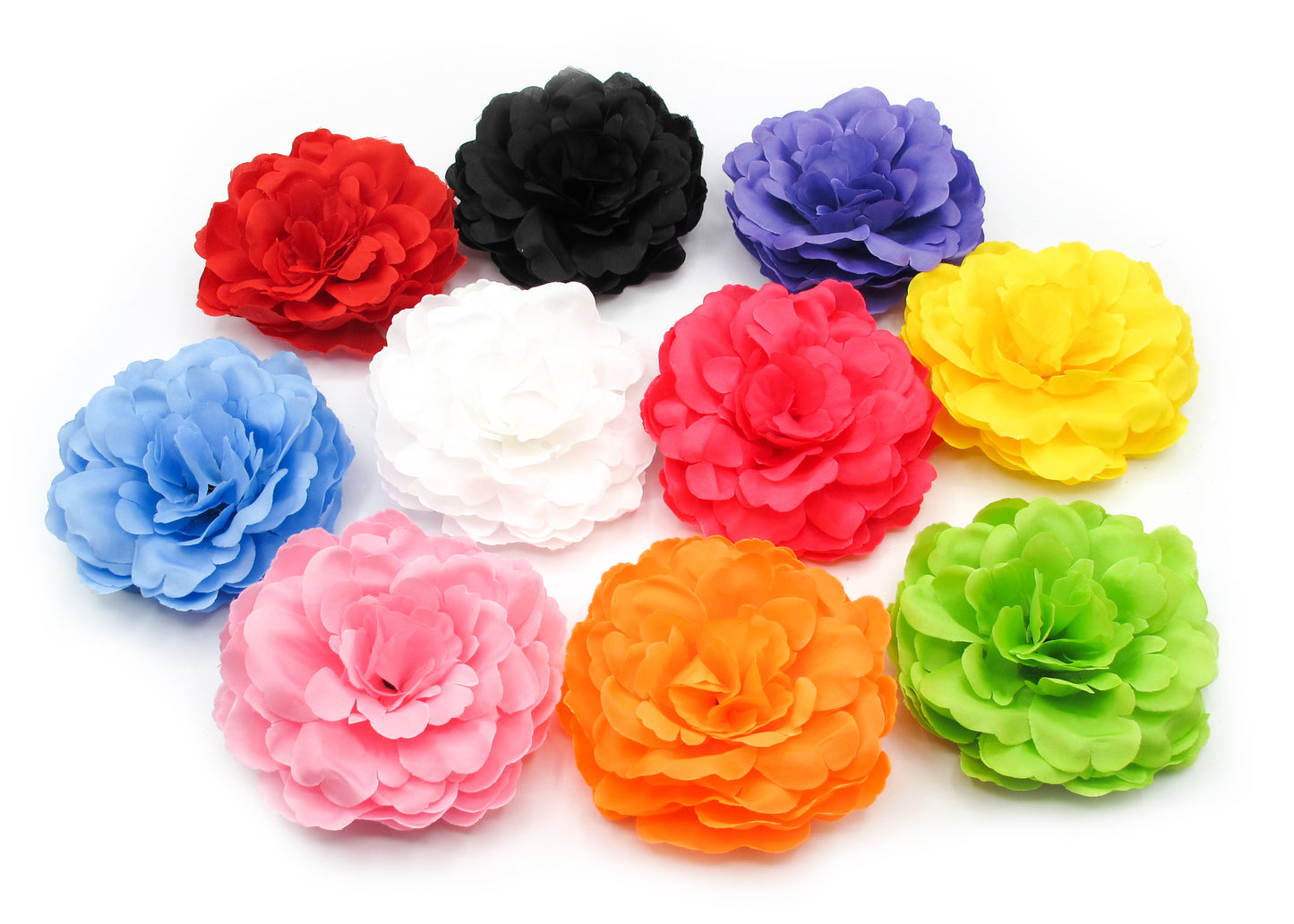 Flor - Large Fabric hair flowers with hair clip and matching color hair elastic