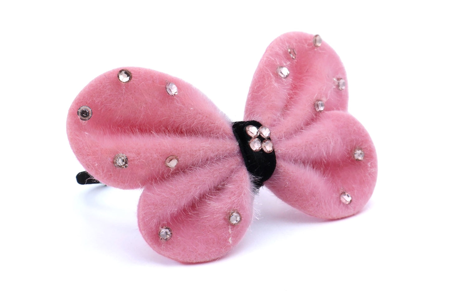 Vanessa - Furry Butterfly Shape With Black Hair Elastic & Acrylic Stones, Asst Butterfly Colors