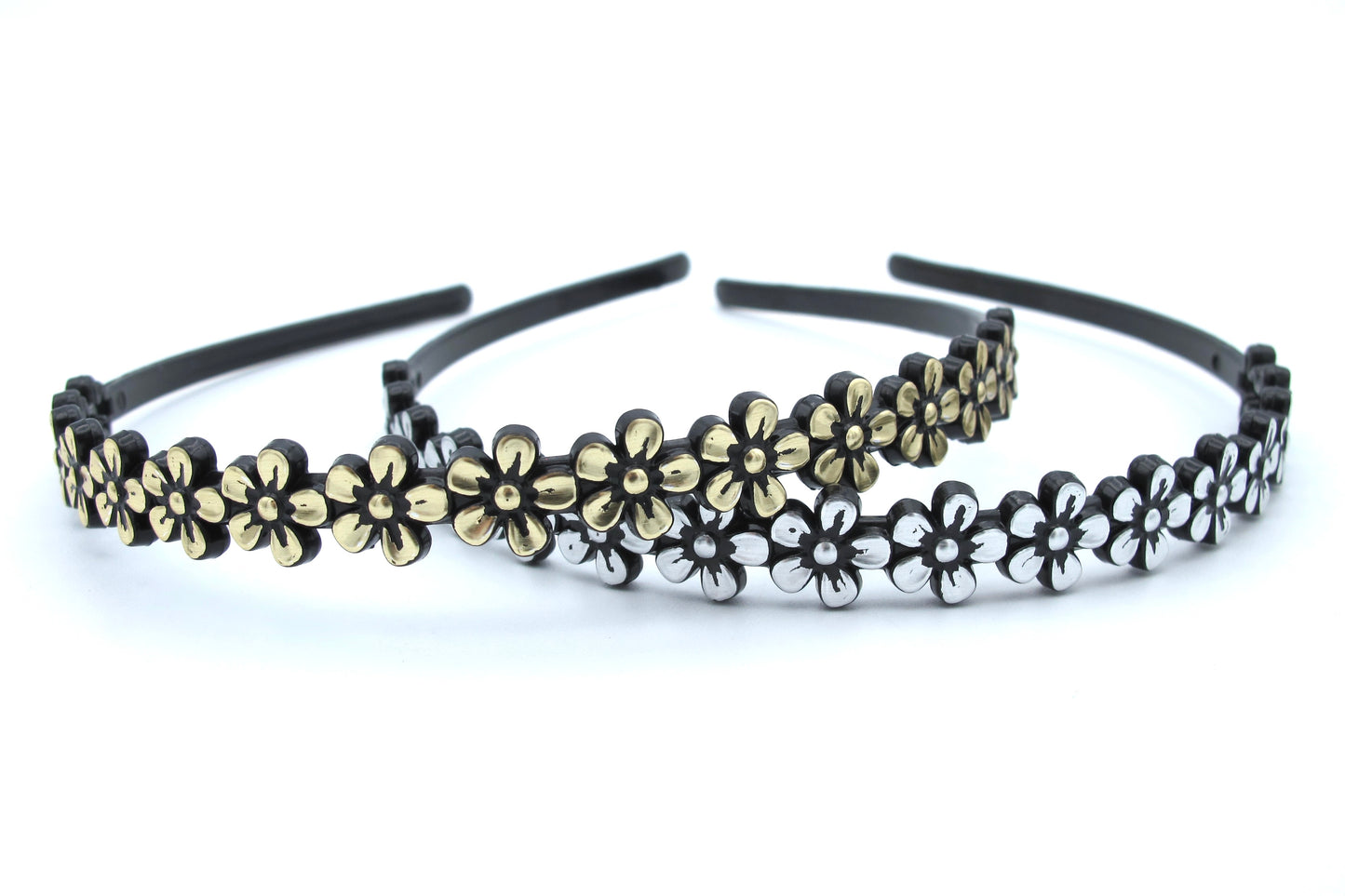 Lynn - 2-pack Flower Motif Hairbands with Gold + Silver Finish