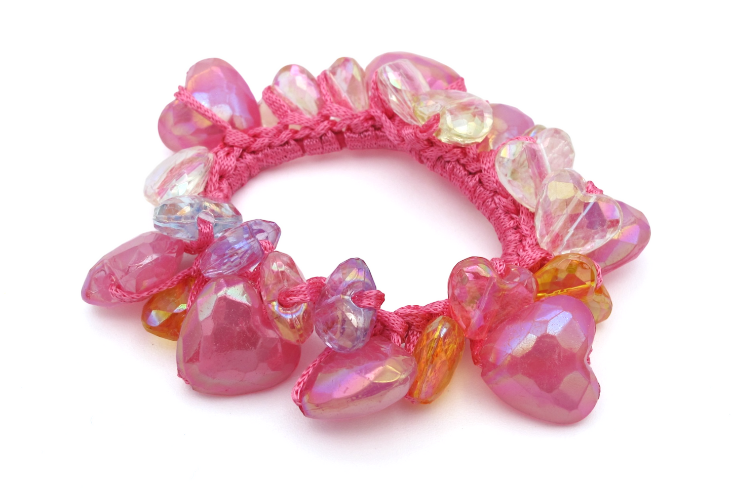 Kendall - Acrylic A/B Finish 2-Tone Heart Shape Beaded Hair Scrungi/Bracelet, In Asst Colors