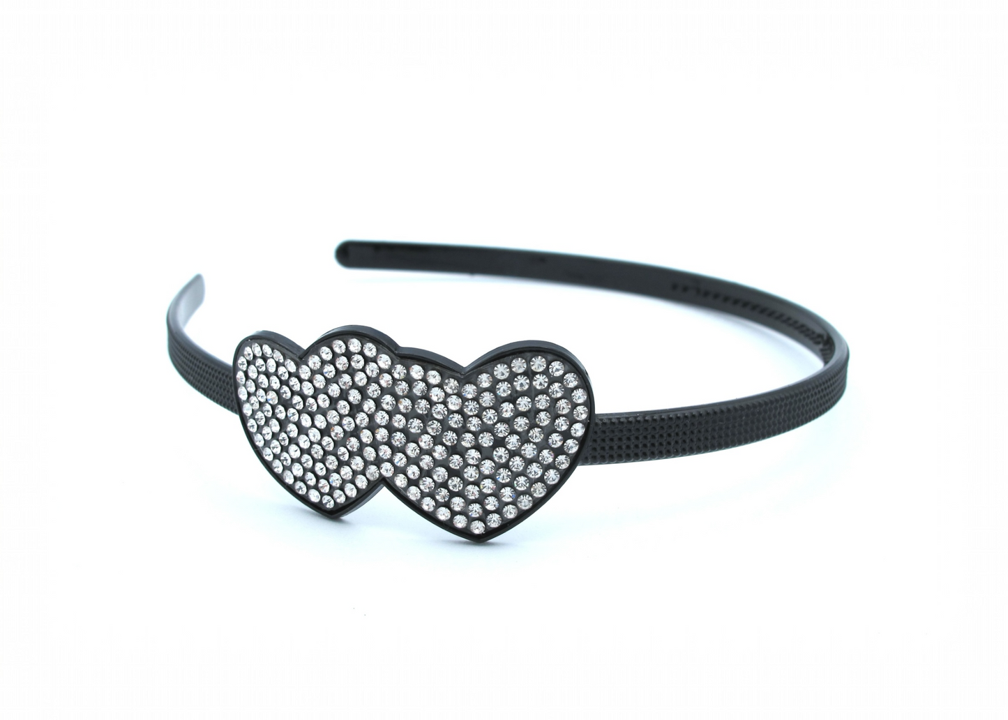 Aubrielle - Black Hairband, Double-Heart Shape With Acrylic Rhinestones