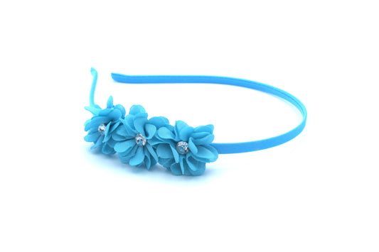 Dora - Serre-tête triple fleur turquoise avec pierres acryliques au milieu