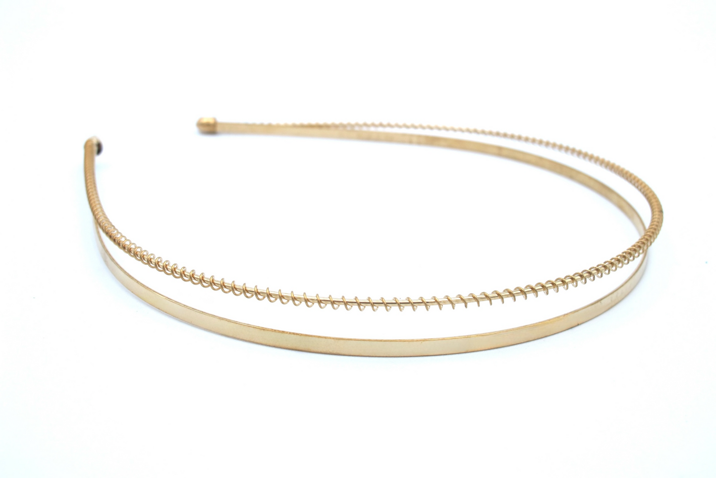 Vera - 2-part, flat + spiral shape, connected metal hairband, available in gold or rhodium