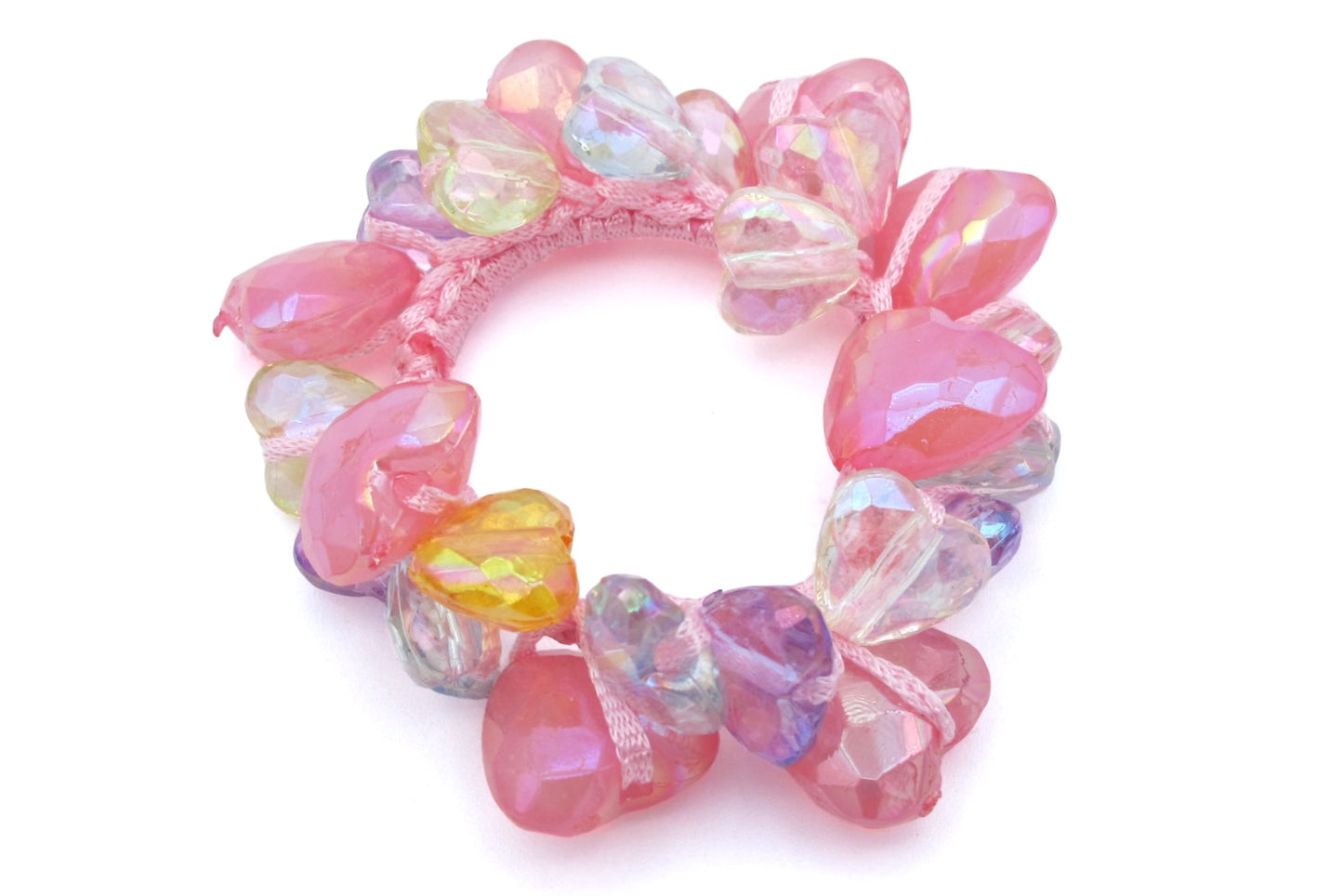 Kendall - Acrylic A/B Finish 2-Tone Heart Shape Beaded Hair Scrungi/Bracelet, In Asst Colors