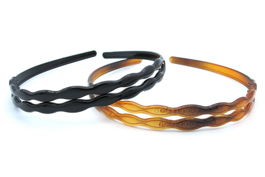 Kylie - 2-pack 2-row peanut motif hairbands, black and tortoise