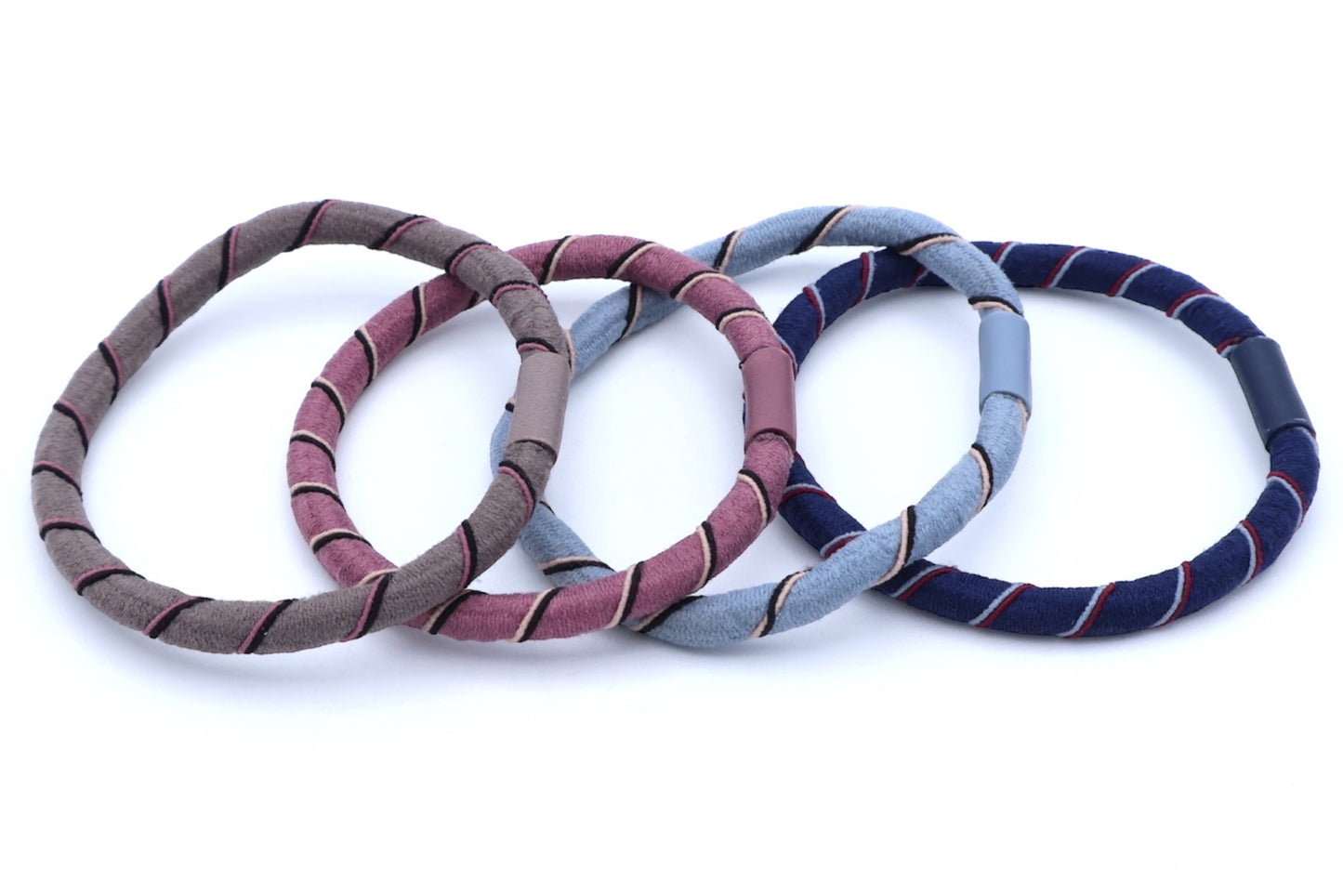 Pamela - 4-Pak Hair Elastics With 2-Tone Stripe, Asst Colors