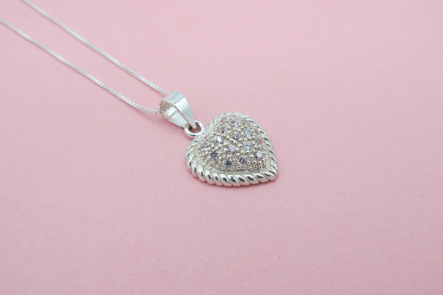 Sophia- Sterling Silver Heart Pendant with CZ’s on a Sterling  Silver Chain