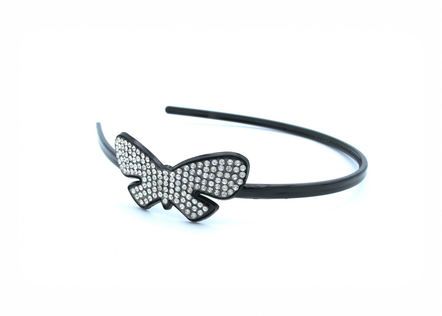 Ida - Black Hairband, Butterfly Shape With Acrylic Rhinestones