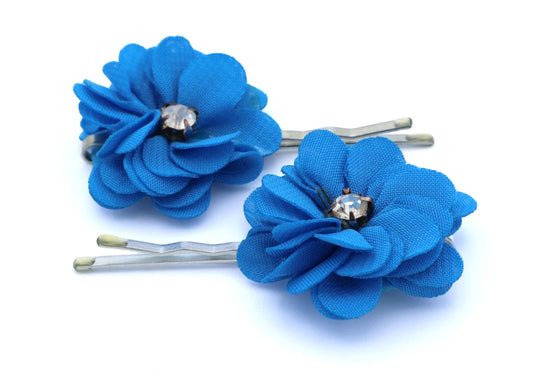 Capri - 2-pak Flower Bobby Pins with Rhinestones, asst colors