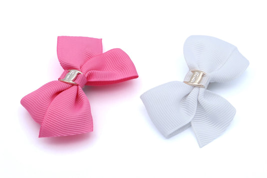 Dorothy - 2-Pak Fancy Ribbon  Bows With Gold Motifs & Duck Clips, Asst Colors