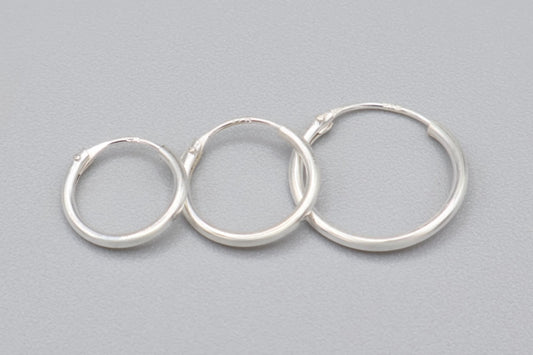 Paris - .925 Sterling Silver Sleeper Hoops, 1pc Of Each, 10mm-12mm-14mm (3pcs)