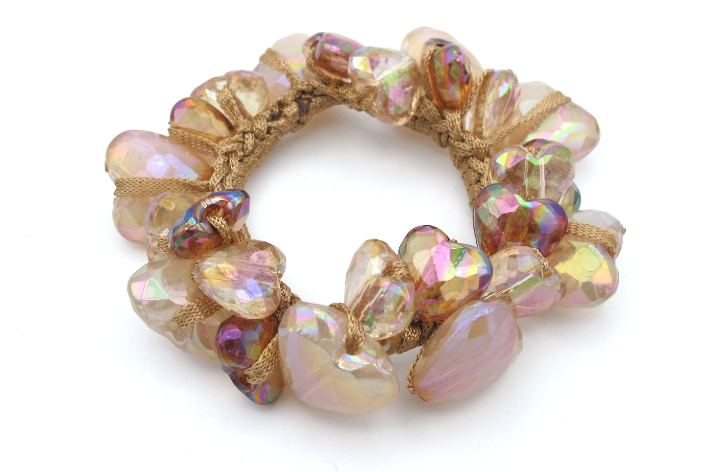 Kendall - Acrylic A/B Finish 2-Tone Heart Shape Beaded Hair Scrungi/Bracelet, In Asst Colors