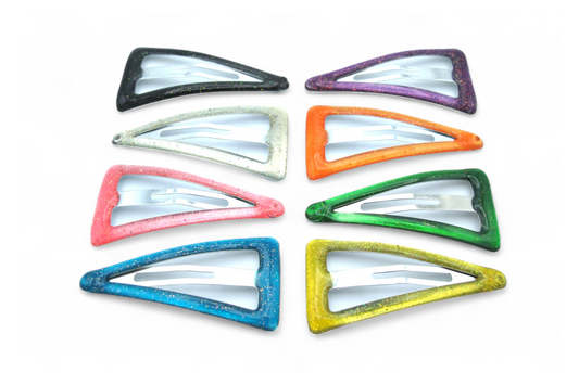 Kaida- 8-Pak Epoxy Snaps Clips Triangular With A Hint Of Glitter, Asst Colors