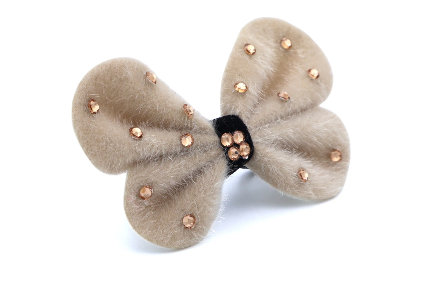 Vanessa - Furry Butterfly Shape With Black Hair Elastic & Acrylic Stones, Asst Butterfly Colors