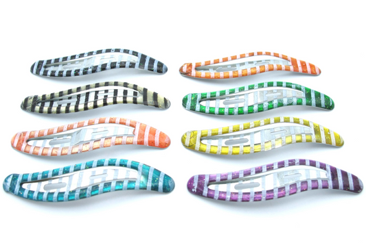 Lainey - 8-Pak Epoxy Striped  ‘Wavy Design’ Snap Clips, In Asst Colors