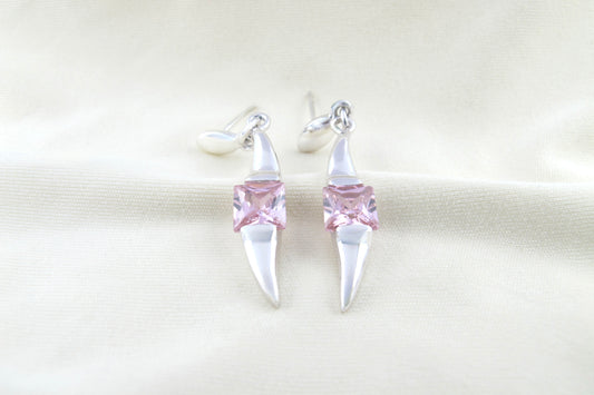 Alice - Boucles d'oreilles pendantes en argent sterling de 40 mm avec zircone cubique rose