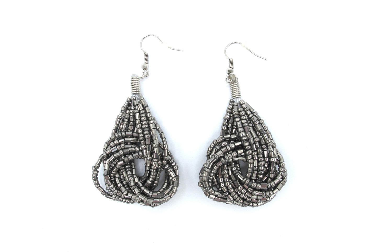 Audrey - Seed-Bead, knot motif, multi-strand drop earrings