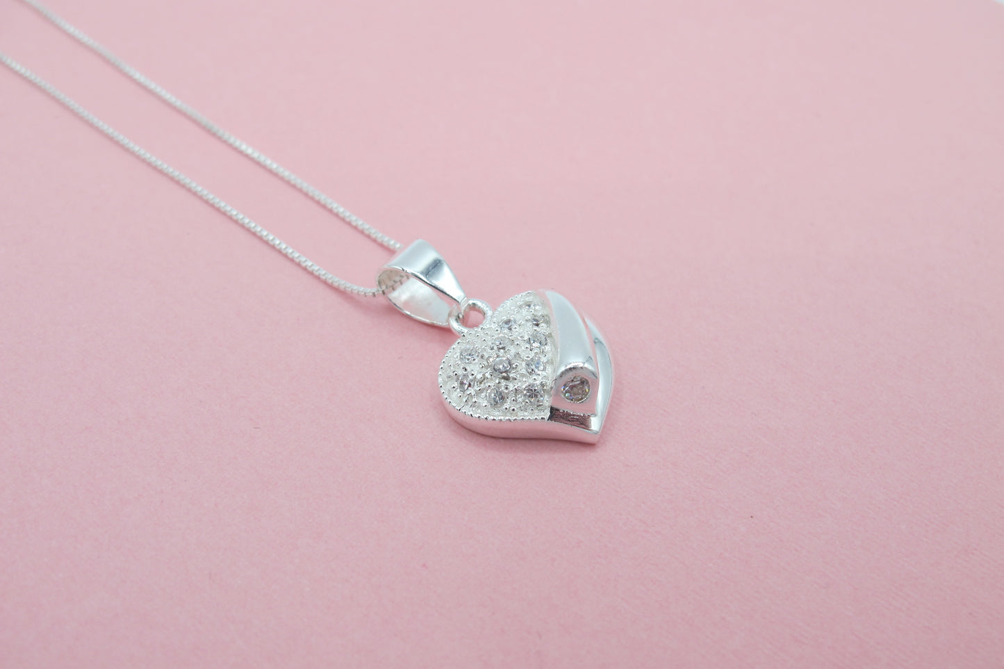 Olivia- Sterling Silver Heart Pendant with CZ’s on a Sterling Silver Chain