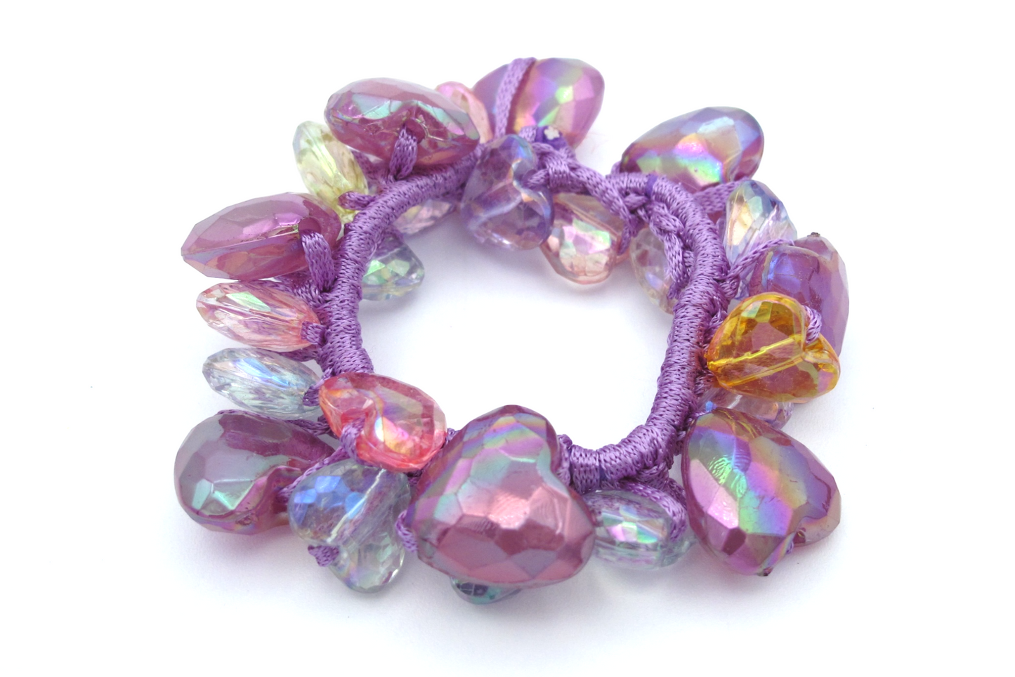 Kendall - Acrylic A/B Finish 2-Tone Heart Shape Beaded Hair Scrungi/Bracelet, In Asst Colors