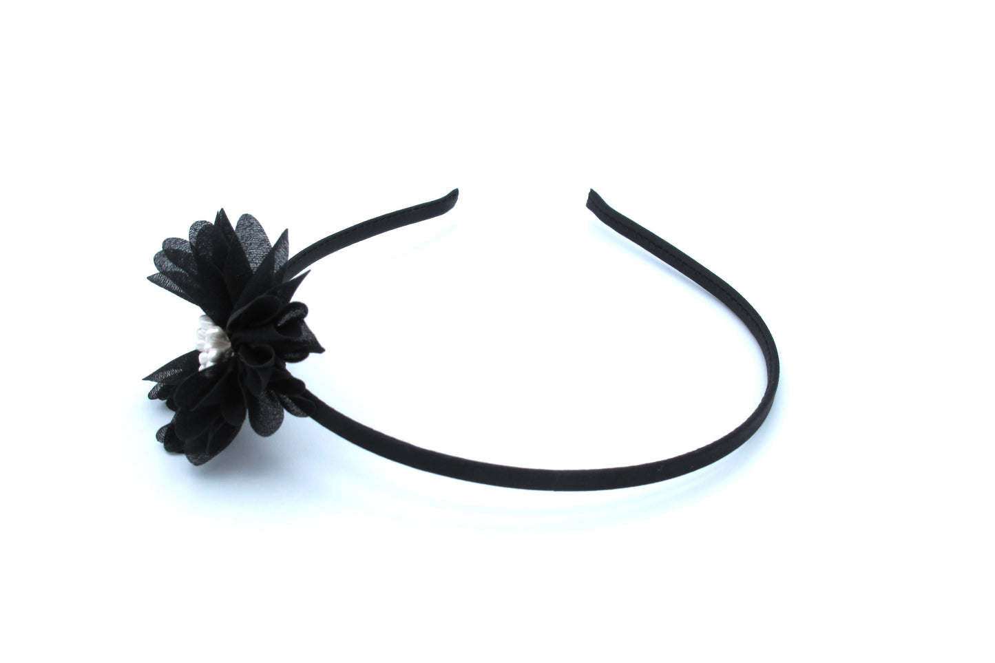 Valentina - Black Flower Hairband with White Pistils in middle