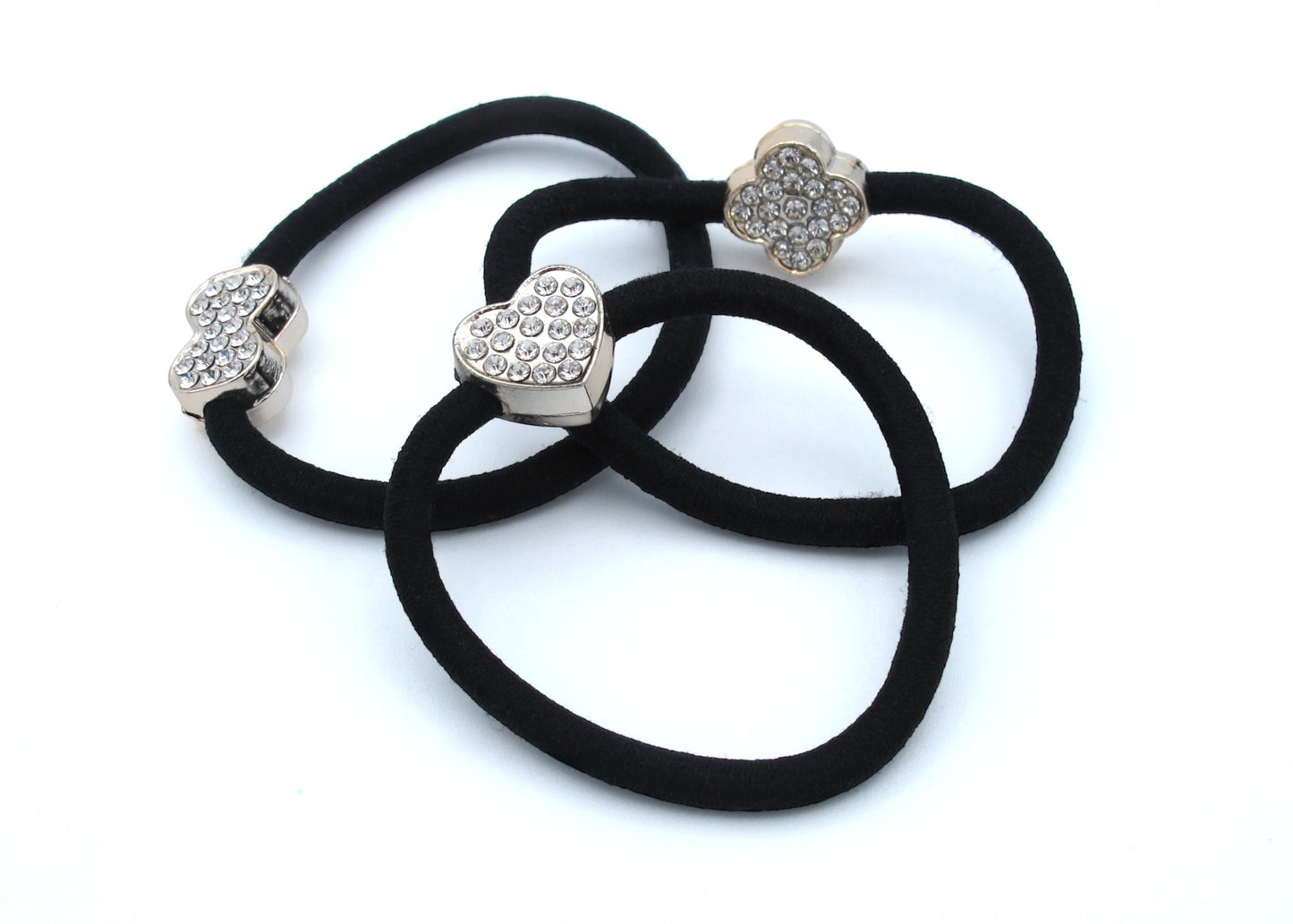 Evelyn - 3-Pak Hair Elastics With Encrusted Rhinestones In Asst Motifs