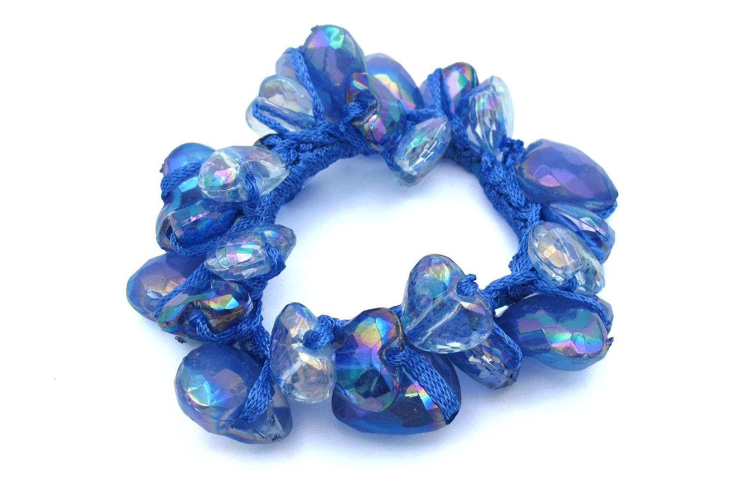 Kendall - Acrylic A/B Finish 2-Tone Heart Shape Beaded Hair Scrungi/Bracelet, In Asst Colors