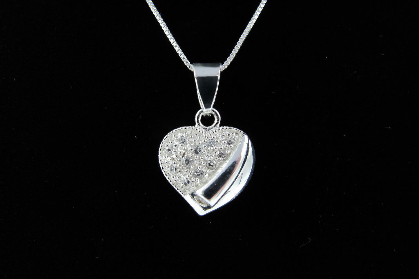 Olivia- Sterling Silver Heart Pendant with CZ’s on a Sterling Silver Chain