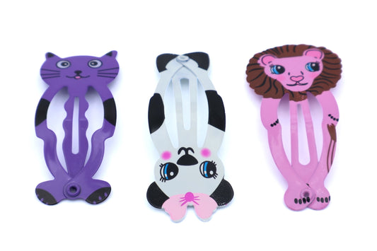 Violet - 3-Pak Kids Printed Animal Hairclips, Asst Colors