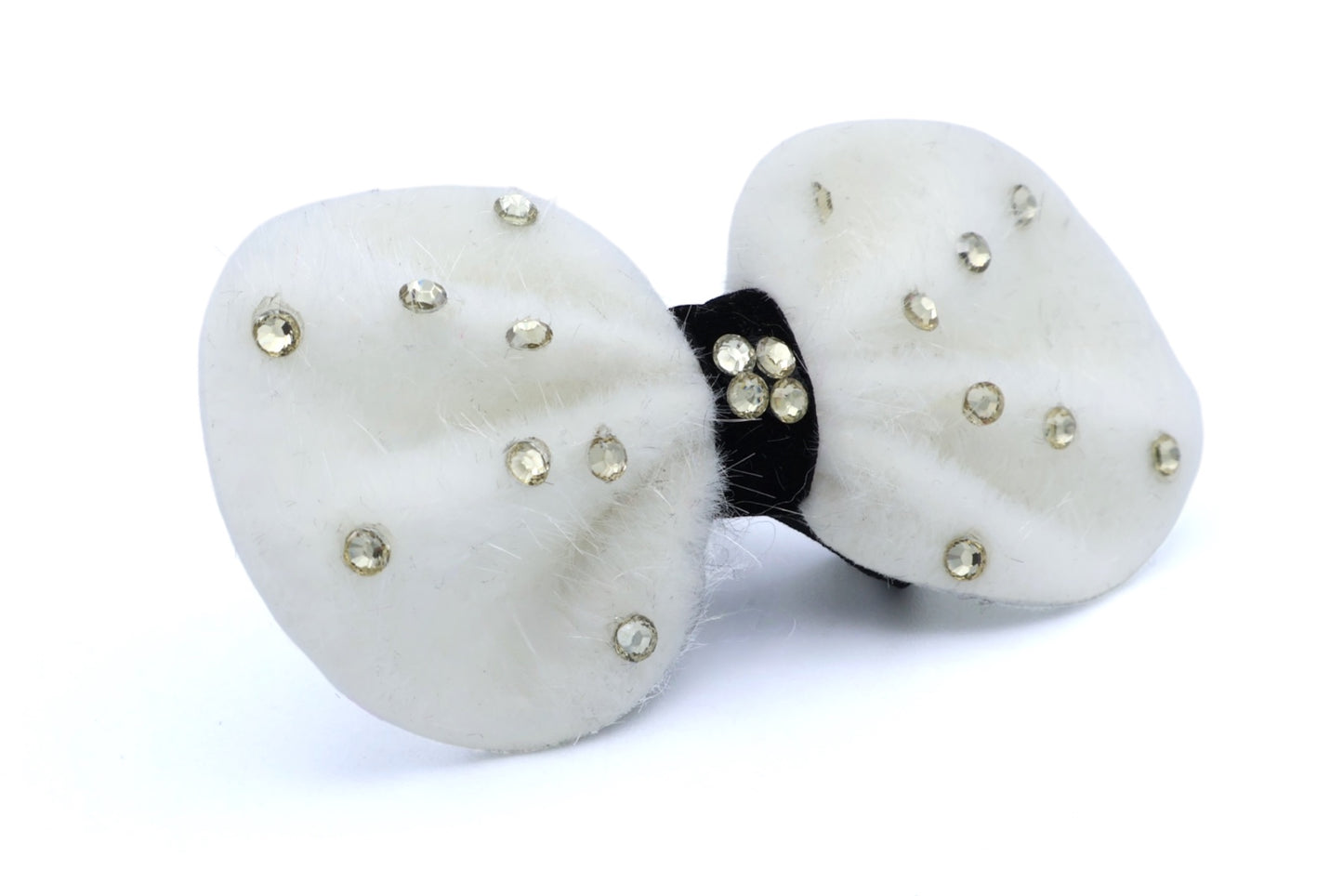 Astrid - Furry Bow-Tie Shape With Black Hair Elastic & Acrylic Stones, Asst Bow-Tie Colors