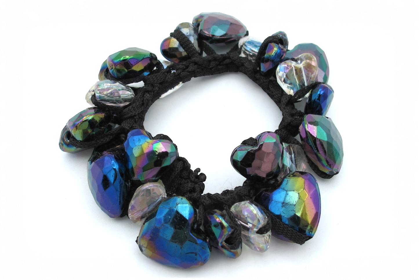 Kendall - Acrylic A/B Finish 2-Tone Heart Shape Beaded Hair Scrungi/Bracelet, In Asst Colors