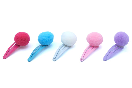 Bonnie - Lot de 5 clips à pompon pour enfants de 4 cm, couleurs assorties