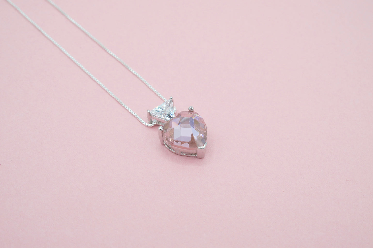 Mia - Sterling Silver Pendant with triangular CZ and genuine crystal heart shape on a Sterling Silver chain