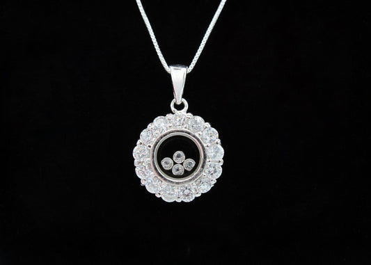 Isabella - Pendentif circulaire en argent sterling avec zircons cubiques flottants sur une chaîne en argent sterling