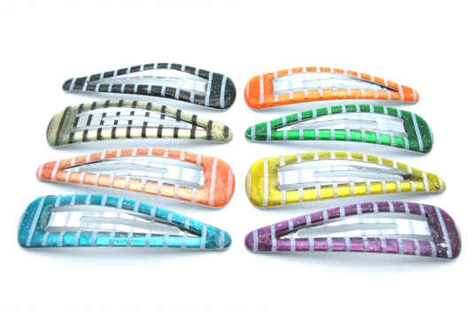 Azura - Lot de 8 clips en époxy rayés, couleurs assorties