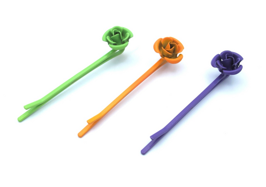 Kira - 3-Pak Metal Rose Bobby Pins, Asst Colors