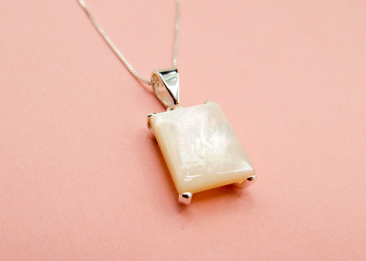 Maya - Sterling Silver frame pendant with mother of pearl on a Sterling Silver chain