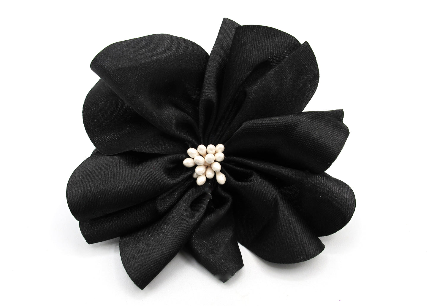 Filomena - Fleurs pour cheveux en tissu soyeux avec pince à cheveux et élastique à cheveux noir