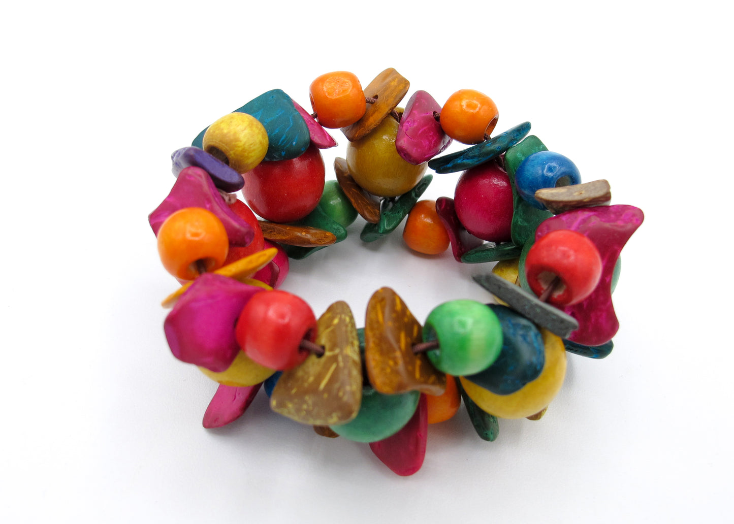 Joyce - Multicolor, Multi shape, Wood bead bracelet