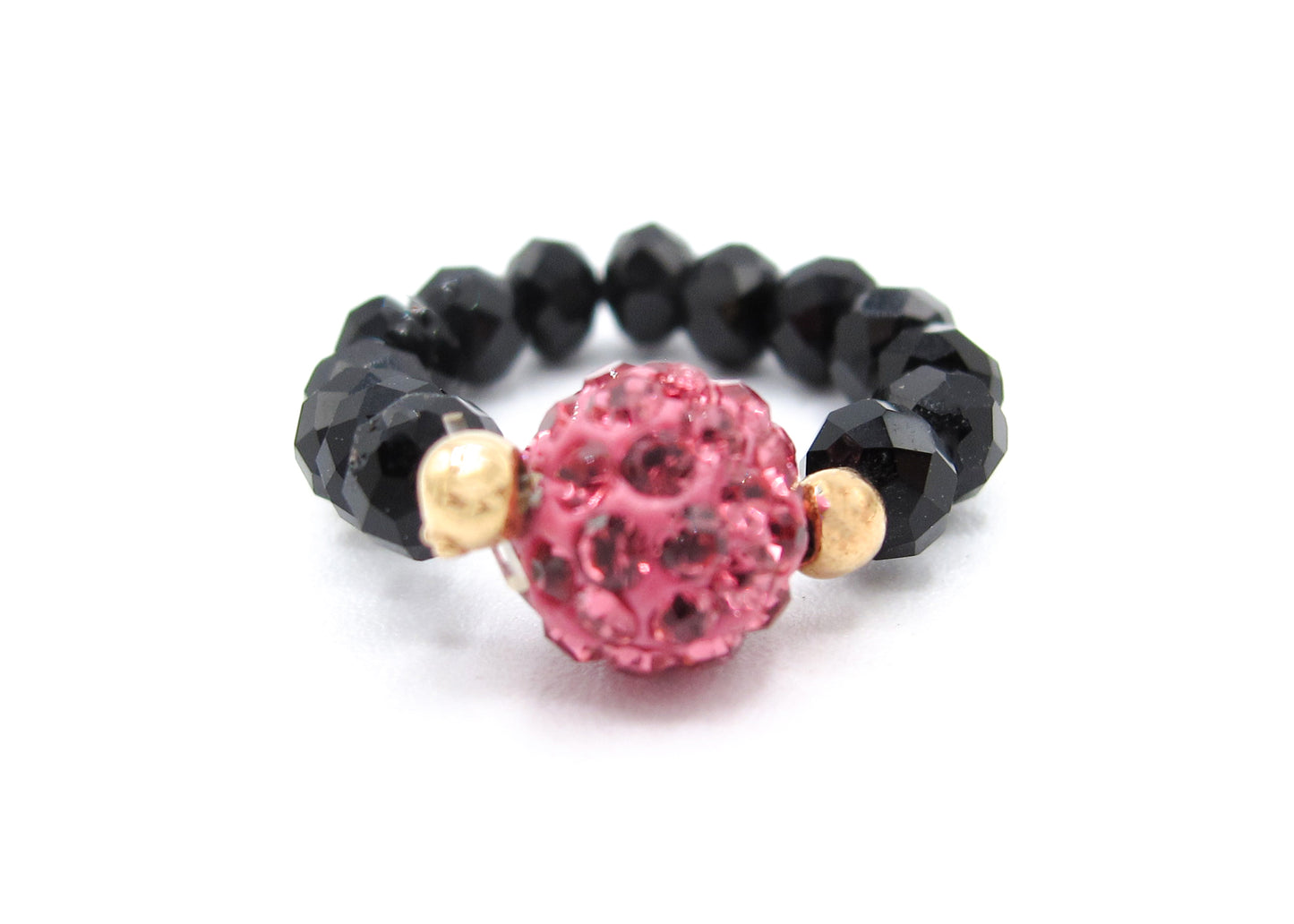 Jaycee - Bague Shamballa en strass de couleurs assorties, taille unique, tige en perles à facettes en cristal noir extensible